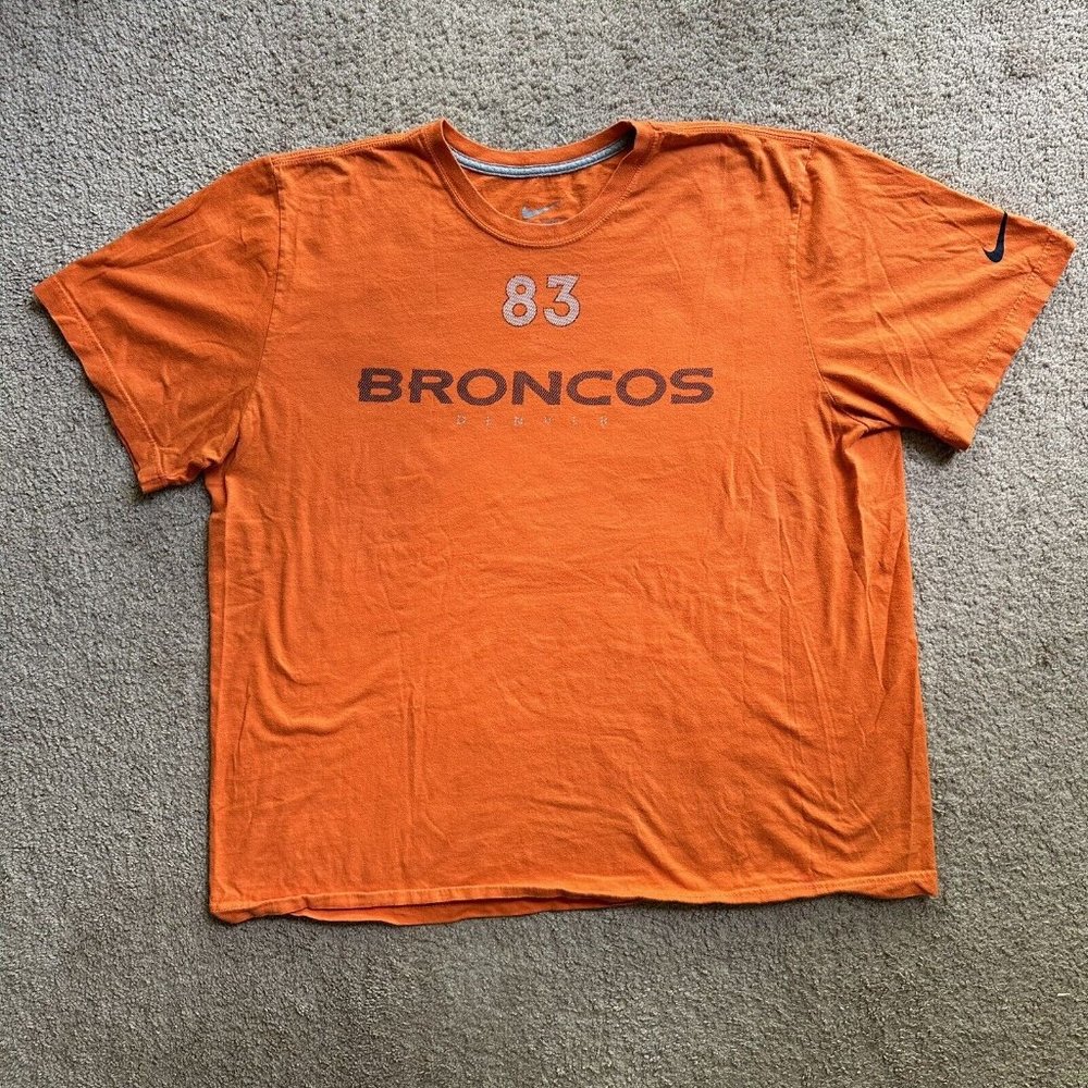 Nike Tee Mens 2XL Crewneck Denvor Broncos #83 Welker Orange Short Sleeve Cotton